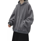 Eoior  Dark Grey Hoodie Men Sweatshirt Autumn Winter Clothes Pure Color Y2k Pullover Top Boy Version Trend Loose Fleece Coat Oversized