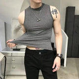 Summer Vest Men's Trend Tight Stand Collar Sleeveless Sexy T-shirt Top American Slim Fitness Stretch I-word Vest Bottoming Shirt