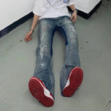 Y2K Streetwear Baggy Ripped Jeans Pants Men Designer Clothes Washed Blue Straight Hip Hop Denim Trousers Ropa Hombre