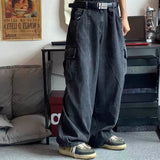 Eoior Baggy Jeans Trousers Male Denim Pants Black Wide Leg Pants Men's Jeans Oversize Cargo Korean Streetwear Hip Hop Harajuku