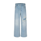 Streetwear Wide Leg Baggy Hole Cut Washed Jeans Unisex Straight Y2K Ripped Flare Pants Men's Oversized Casual Denim Trousers