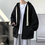 Eoior  Spring Autumn Winter Fashion Solid Casual Cardigan Jacket Men's Loose Cool Boys Soft Solid Zipper Hoodie Drawstring Student Coat