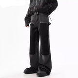 Retro Black Whiskers Men's Baggy Jeans Cleanfit Stitch Studded Raw Edge Wide Leg Pants Loose Casual Harajuku Streetwea