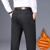 Eoior Fleece Business Men's Thickened Casual Pants Slim Straight Simple Classic Style Cotton Dark Gray Male Office Plush Trousers