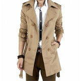 Eoior Men's Windbreaker Jacket Vintage Black Khaki Spring Autumn Business Trench Male Double Breasted Retro Classic Long Coat Thick