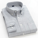 Eoior New 100% Cotton Oxford Shirt Men's Long Sleeve Striped Plaid Casual Shirts Korean Clothes High Quality Business Dress Shirt Grey