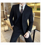 Eoior  -  British Style Double Breasted Design Men's Suit Formal Business Slim Fit Casual Suits Sets Men Wedding Party Tuxedo 3 Pieces Set