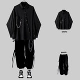 Black Gothic Blouses Vintage Casual Streetwear Harajuku Shirt Spring Autumn Oversized Asymmetrical Top Punk Long Sleeve