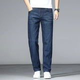 Eoior 2024 New Spring/Summer Heavenly Silk Thin Blue Jeans Business Men's Fashion Denim Pants Casual Straight Elastic Men's Wear Pants