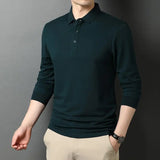 Eoior Thin Spring Men's Business Solid Color Lapel Button Long Sleeved Autumn Fashion Casual Commuting Comfortable POLO Shirt