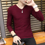 Eoior  Fashion V-Neck Knitted Solid Color All-match Sweater Men's Clothing  Autumn New Casual Pullovers Long Sleeve Korean Tops