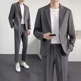 Eoior  Korean Loose Fitting Oversized Suit Set for Men, High-end Jacket and Pants, Solid Color Suit Set