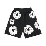 Trendy Denim Tear Men's Loose-fit Summer Casual Shorts Kanye Style Wood Cotton Printing Baggy Pants For Outdoor Leisure