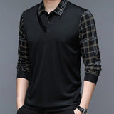 Eoior Spring New Long Sleeve POLO Men's T-shirt Lapel Loose Stripe Bottom Fashion Casual Pullover Clothes Business Button Shirts