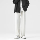 New Summer Men Pants Pleated Stretch Waist Casual Baggy Long Trousers Black Beige Fashion Oversize Fabric Drape Suit Pant