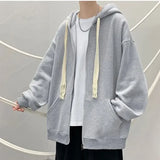 Eoior  Spring Autumn Winter Fashion Solid Casual Cardigan Jacket Men's Loose Cool Boys Soft Solid Zipper Hoodie Drawstring Student Coat