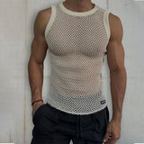 Men's Sexy See-through Mesh Vest Top T-shirt Casual Mesh Transparent Sleeveless Top Vest Beach Muscle Men Super Cool Clothing 