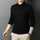 Eoior Thin Spring Men's Business Solid Color Lapel Button Long Sleeved Autumn Fashion Casual Commuting Comfortable POLO Shirt