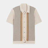 Summer Men's Clothing Light Luxury Striped Knit Polo Shirt Short Sleeve Leisure Button-down Retro Fashion Popular Knitwear