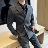 Eoior  -  British Style Double Breasted Design Men's Suit Formal Business Slim Fit Casual Suits Sets Men Wedding Party Tuxedo 3 Pieces Set