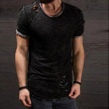 Eoior  Cotton Blend  Stylish Hole Design Top Pullover Cloth Men Shirt Solid Color   for Running