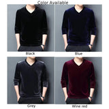 Eoior Mens Autumn Winter Warm Casual Thickened Velvet V-Neck Pullover Long Sleeve Jumper Blouse Tops Men's Korean Underlay T-Shirt