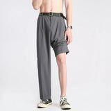 Eoior  New Youth Men's Suit Pants Korean Version Classic Neutral Straight Loose Wide-leg Casual Pants Black Gray Khaki