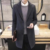 Eoior  Windproof Coat Wool Coat Stylish Men's Lapel Mid Length Cardigan Business Formal Coat for Fall/winter Anti-wrinkle