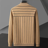 Eoior  Luxurious Spring and Autumn Men's Vertical Stripe Design Business Casual Pocket Patch Design Long-sleeved Knitted Cardigan M-4XL