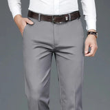 Eoior  Men's Bamboo Fiber Stretch Pants Slim Fit Formal Office Straight Suit Pants Men Anti-wrinkle Flat-Front Chino Pants Male