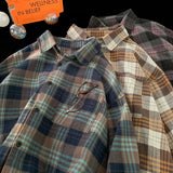 Eoior  Korean Street Plaid Shirt Coat Men's Long Sleeve Turn Down Collar Casual Shirts Vintage College Style Unisex Fashion Clothing