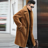 Eoior Warm Winter Men Leather Jacket Wool Long Alpaca Coat Fur Windbreaker Faux Fur Coat Windproof Outerwear Casual Fashion