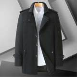 Eoior （L-8XL) High Quality Medium Length Trench Coat Fashion Autumn Single Breasted Plus Fat Size Coat Business Casual  Black Fashion