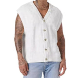 Fashion Hollow Out Mens Knitting Tank Tops Summer Trendy Loose Sleeveless Button V Neck Vest Men Cardigans Streetwear Camisoles