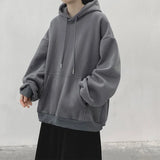 Eoior  Dark Grey Hoodie Men Sweatshirt Autumn Winter Clothes Pure Color Y2k Pullover Top Boy Version Trend Loose Fleece Coat Oversized