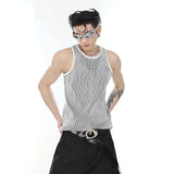 Niche Men's Knit Tank Top Threedimensional Striped Vest Summer Thin Fashion Sleeveless T-shirt Metal Slim Fitting Top 