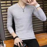 Eoior  Fashion V-Neck Knitted Solid Color All-match Sweater Men's Clothing  Autumn New Casual Pullovers Long Sleeve Korean Tops