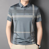 Eoior  Summer Short Sleeve Mens Polo Shirts Luxury Loose Wide Striped Business Casual Thin Male Tops Fashion Man Tees 4XL