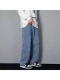 Eoior  New Korean Men's Casual Long Jeans Classic Man Straight Denim Wide-leg Pants Solid Color Light Blue Grey Black 3XL