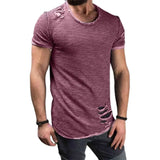 Eoior  Cotton Blend  Stylish Hole Design Top Pullover Cloth Men Shirt Solid Color   for Running