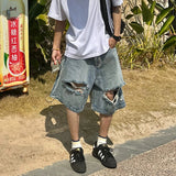 Beach Style Jeans Men Summer Fashion Vintage Hole Design All-match Denim Clothing Gothic High Street Males Trousers Knee Length