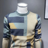 Eoior  Fashion O-Neck Spliced Casual Color Sweaters Men's Clothing  Winter Loose Knitted Korean Pullovers All-match Warm Tops