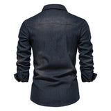 Eoior  Fashion New Denim Non Ironing Shirt For Men's Casual Solid Color Men's Long Sleeved Shirt