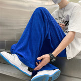 Eoior Summer Ice Silk Pants Men Fashion Oversized Wide Leg Pants Men Japanese Streetwear Hip Hop Loose Pleated Pants Mens Trousers