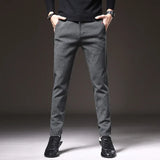 Eoior 2024 Spring New Men's Casual Pants Slim Straight Cotton Elastic Waist Male Business Trousers Fashion Korean Gray Blue Black