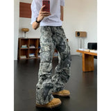 American Retro Twig Camouflage Overalls for Men Street Loose Straight Wide Leg Pants Harajuku Hip Hop Trousers Cargo Pants Men