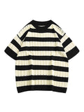 Eoior  Summer Mesh Ice Silk T-shirt Men's Striped Short Sleeve Round Neck 2024 New Half Sleeve Men Thin Knitted Tees Top Knitwear B88