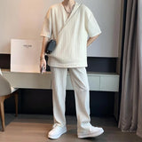 New Men's 2 Piece Outfits Short Sleeve Crewneck Summer T Shirt and Drawstring Casual Loose Ankle Length Pants Sets