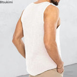 New Summer Men's Tank Top Loose Knit Sports Vest Fashion Solid 100% Viscose Sleeveless Male T-shirt Breathable Mesh Sports Top