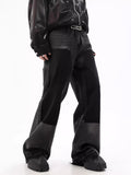 Retro Black Whiskers Men's Baggy Jeans Cleanfit Stitch Studded Raw Edge Wide Leg Pants Loose Casual Harajuku Streetwea